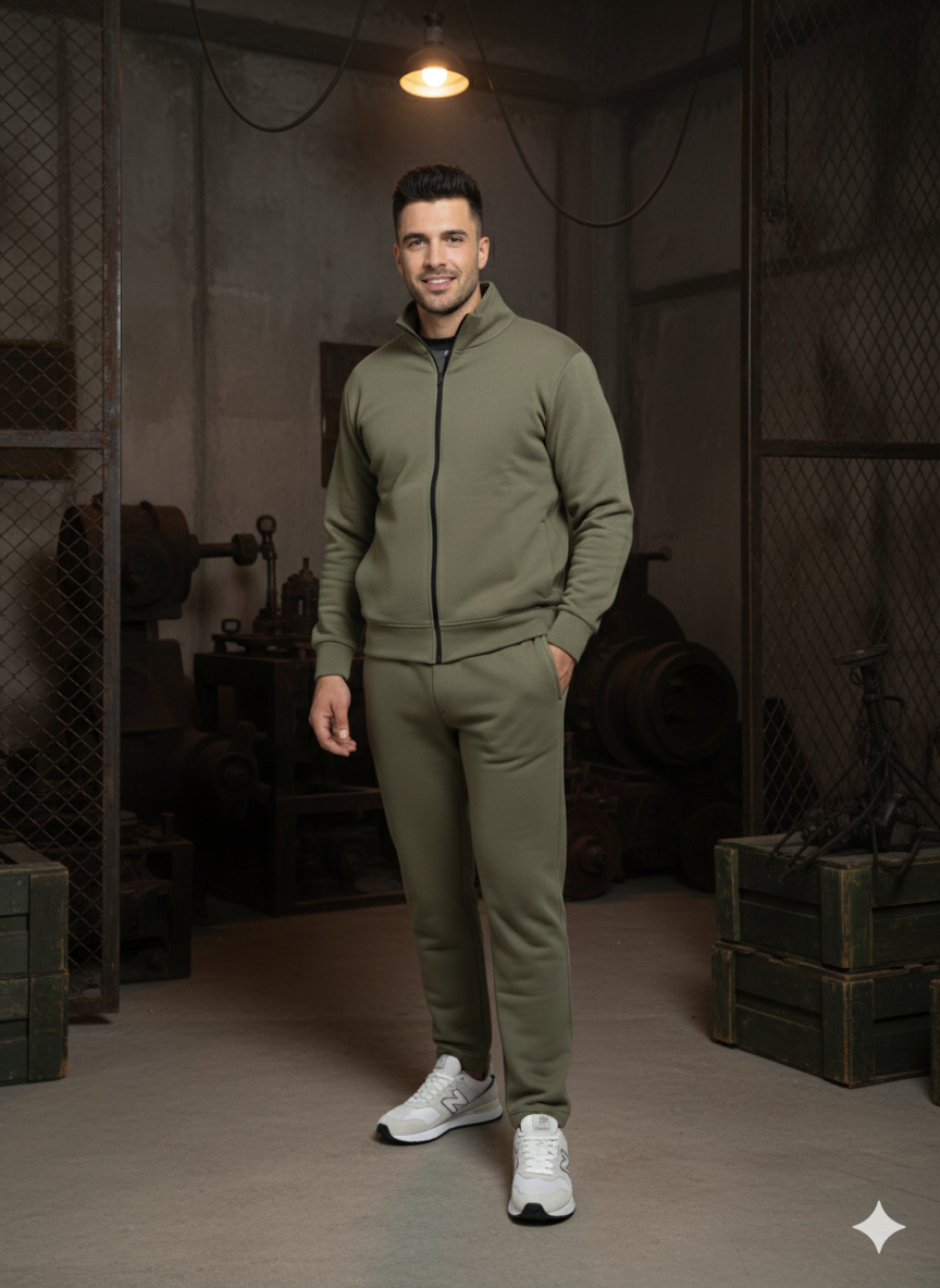 (20 Sets) Olive Green Track Suit in French Terry 300 Gsm Heavy Fabric