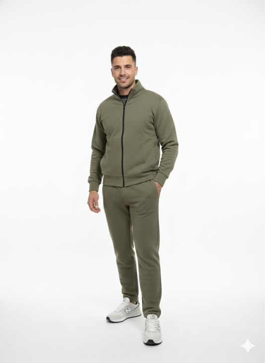 Olive Green Track Suit in French Terry 300 Gsm Heavy Fabric